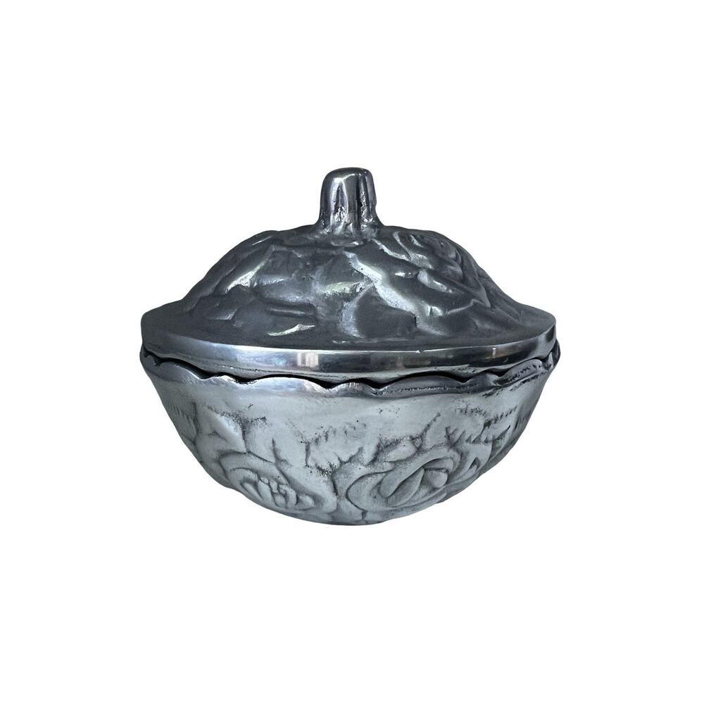 Ana Lucia Mexico Pewter Embossed Roses Floral Lidded Trinket Candy Dish